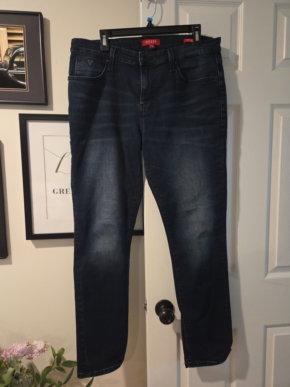 GUESS Men’s Dark Indigo Tapered Slim Jeans, Size 36